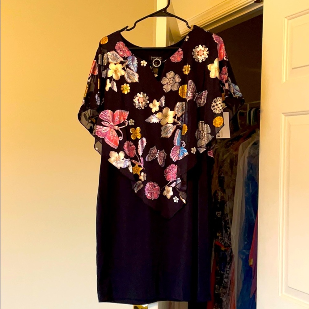 Navy and metallic floral dress